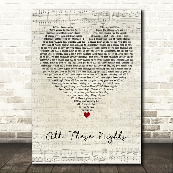 Tom Grennan All These Nights Script Heart Song Lyric Wall Art Canvas Framed Print