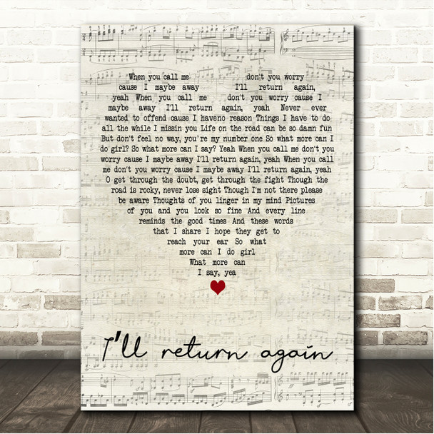 Tribal Seeds Ill return again Script Heart Song Lyric Wall Art Canvas Framed Print