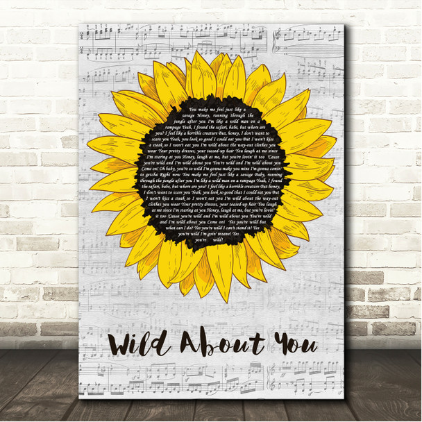 The Saints Wild About You Grey Script Sunflower Song Lyric Wall Art Canvas Framed Print