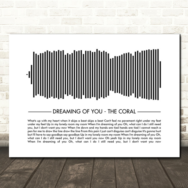 The Coral Dreaming Of You Sound Wave Minimal Song Lyric Wall Art Canvas Framed Print