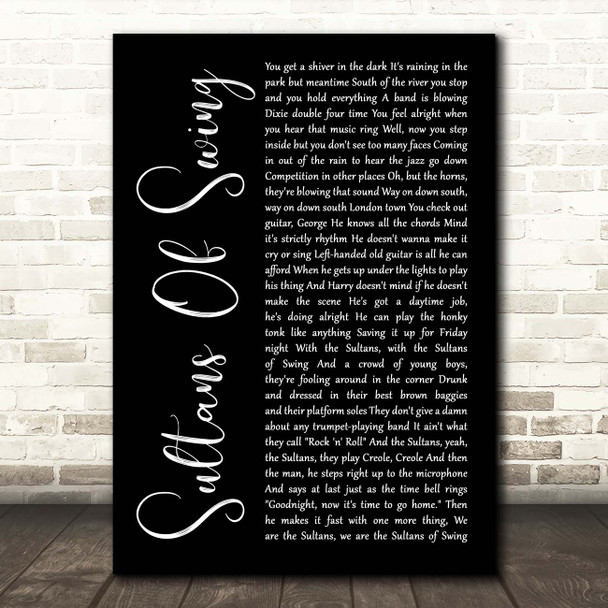 Dire Straits Sultans Of Swing Black Script Song Lyric Print