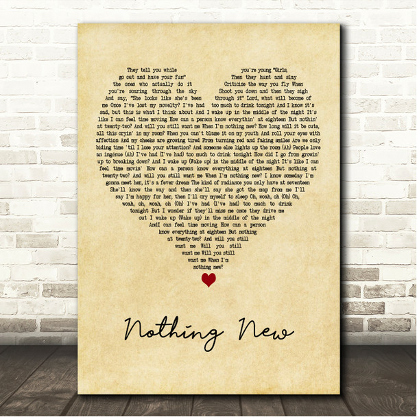 Taylor Swift Nothing New (Taylors Version) [From The Vault] Vintage Heart Song Lyric Wall Art Canvas Framed Print