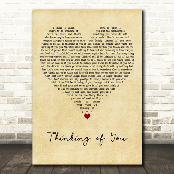 The Colourfield Thinking of You Vintage Heart Song Lyric Wall Art Canvas Framed Print