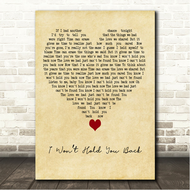 Toto I Wont Hold You Back Vintage Heart Song Lyric Wall Art Canvas Framed Print