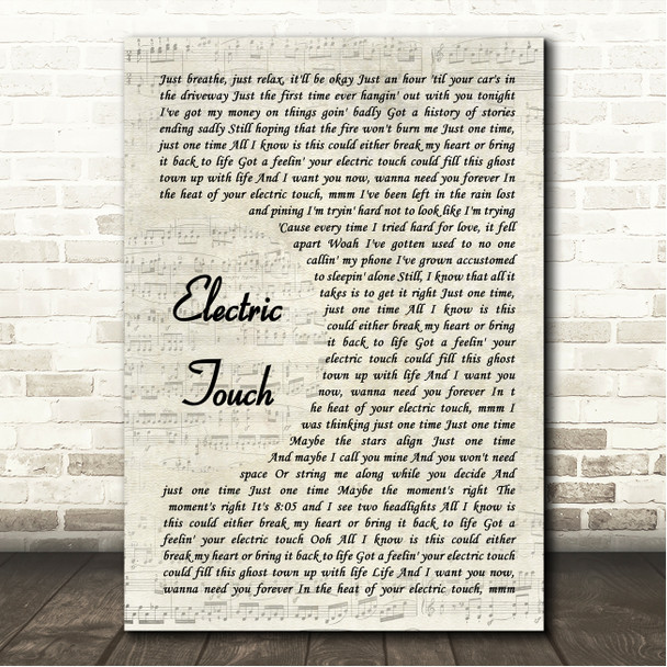 Taylor Swift Electric Touch (Taylors Version) Vintage Script Song Lyric Wall Art Canvas Framed Print