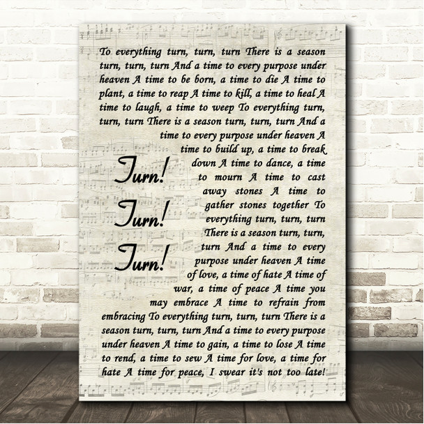 The Byrds Turn! Turn! Turn! Vintage Script Song Lyric Wall Art Canvas Framed Print