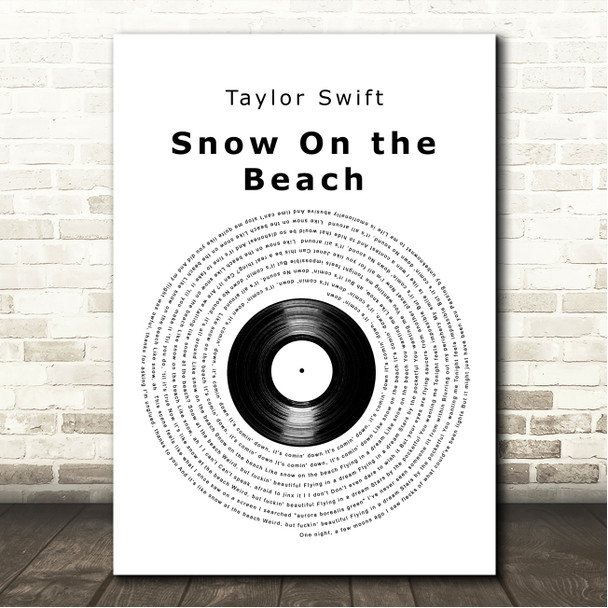 Taylor Swift Snow On the Beach Vinyl Record Song Lyric Wall Art Canvas Framed Print