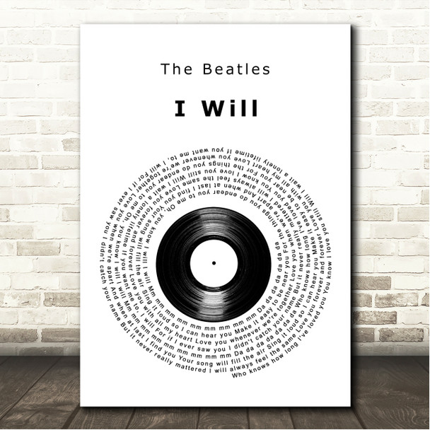The Beatles I Will Vinyl Record Song Lyric Wall Art Canvas Framed Print