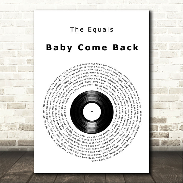 The Equals Baby Come Back Vinyl Record Song Lyric Wall Art Canvas Framed Print