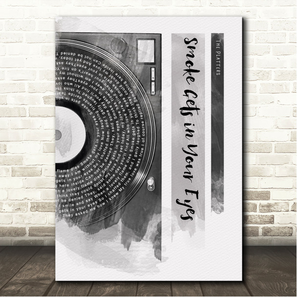 The Platters Smoke Gets in Your Eyes Vinyl Record Half Lyrics Black Grey Song Lyric Wall Art Canvas Framed Print