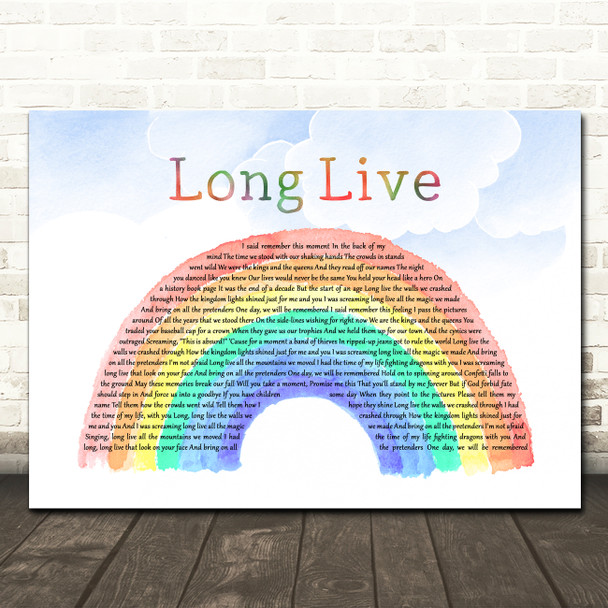 Taylor Swift Long Live Watercolour Rainbow & Clouds Song Lyric Wall Art Canvas Framed Print