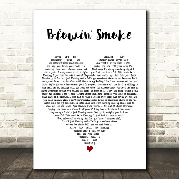 Teddy Swims Blowin Smoke White Heart Song Lyric Wall Art Canvas Framed Print