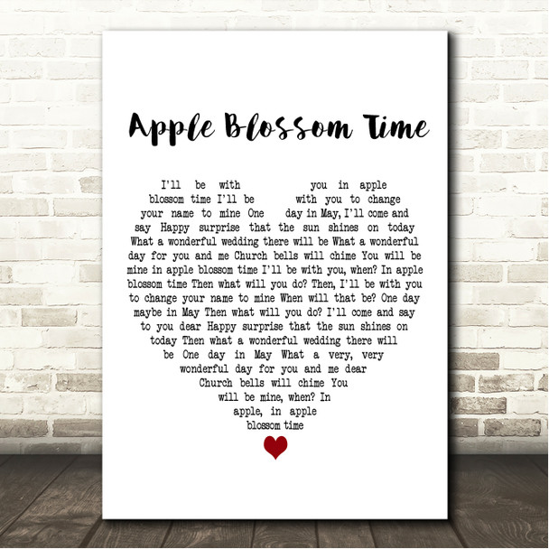 The Andrews Sisters Apple Blossom Time White Heart Song Lyric Wall Art Canvas Framed Print