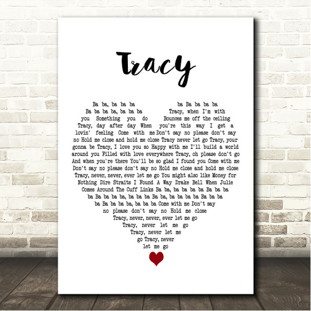 The Cuff Links Tracy White Heart Song Lyric Wall Art Canvas Framed Print