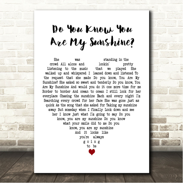 The Statler Brothers Do You Know You Are My Sunshine White Heart Song Lyric Wall Art Canvas Framed Print