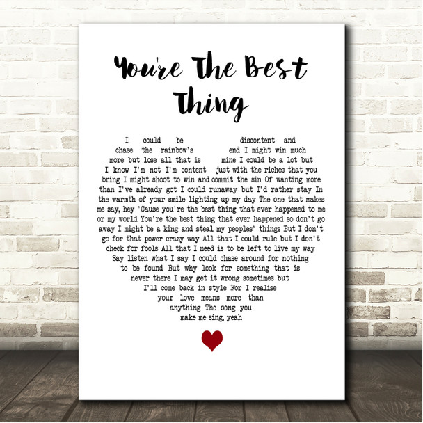 The Style Council You're The Best Thing White Heart Song Lyric Wall Art Canvas Framed Print