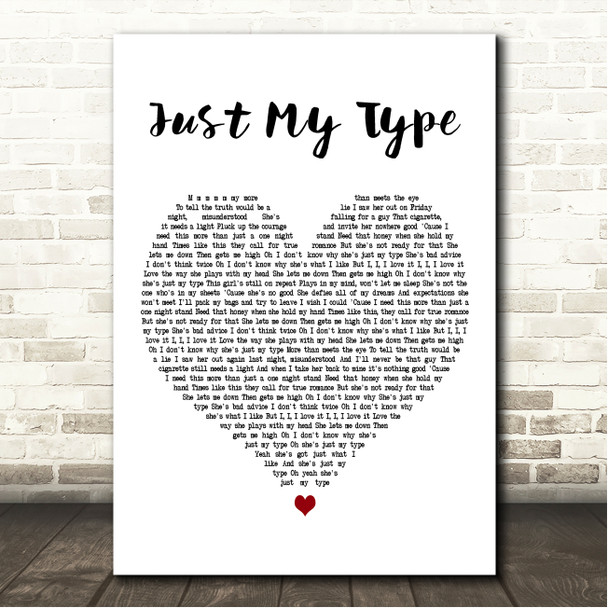 The Vamps Just My Type White Heart Song Lyric Wall Art Canvas Framed Print