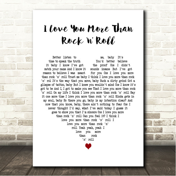 Thunder I Love You More Than Rock n Roll White Heart Song Lyric Wall Art Canvas Framed Print