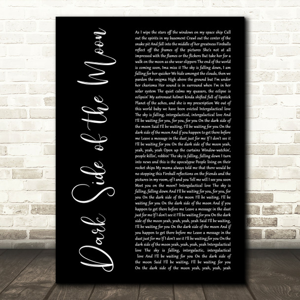 Lil Wayne Dark Side of the Moon Black Script Song Lyric Wall Art Print