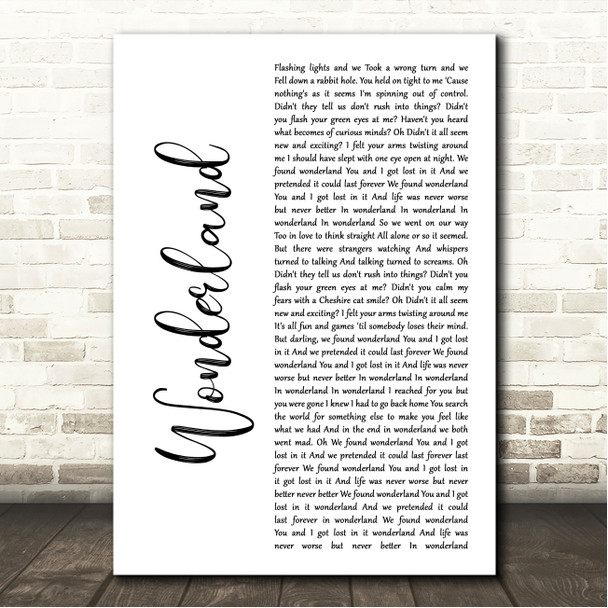 Taylor Swift Wonderland White Script Song Lyric Wall Art Canvas Framed Print