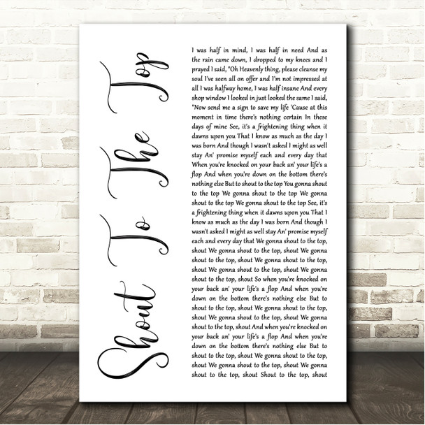 The Style Council Shout To The Top White Script Song Lyric Wall Art Canvas Framed Print