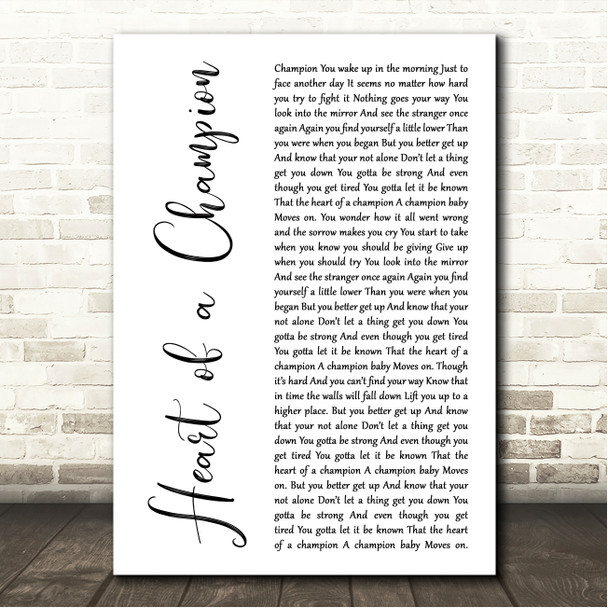 Troy Horne Heart of a Champion White Script Song Lyric Wall Art Canvas Framed Print