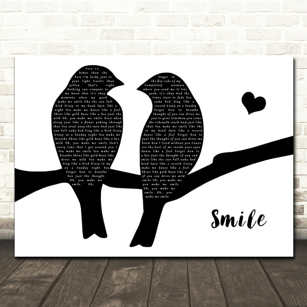 Uncle Kracker Smile Lovebirds Black & White Song Lyric Wall Art Canvas Framed Print