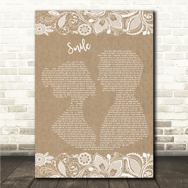 Uncle Kracker Smile Burlap & Lace Song Lyric Wall Art Canvas Framed Print