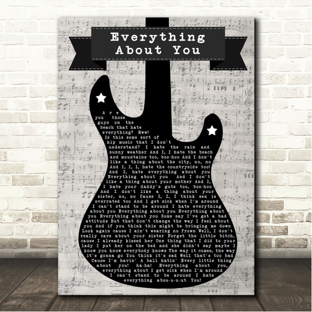 Ugly Kid Joe Everything About You Electric Guitar Music Script Song Lyric Wall Art Canvas Framed Print