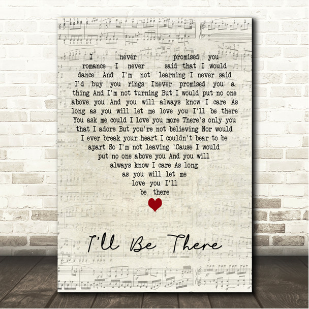 UB40 I'll Be There Script Heart Song Lyric Wall Art Canvas Framed Print
