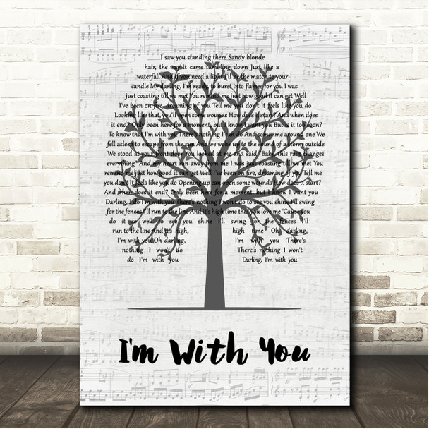 Vance Joy I'm With You Music Script Tree Song Lyric Wall Art Canvas Framed Print