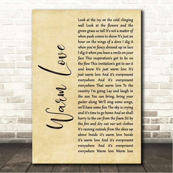 Van Morrison Warm Love Rustic Script Song Lyric Wall Art Canvas Framed Print