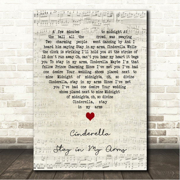 Vera Lynn Cinderella Stay in My Arms Script Heart Song Lyric Wall Art Canvas Framed Print