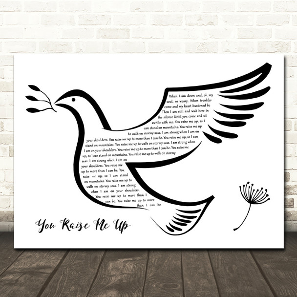 Westlife You Raise Me Up Black & White Dove Bird Song Lyric Wall Art Canvas Framed Print