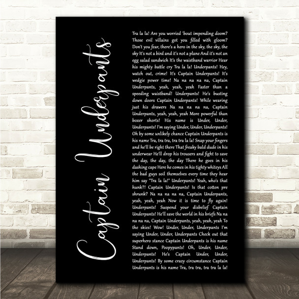 Weird Al Yankovic Captain Underpants Black Script Song Lyric Wall Art Canvas Framed Print