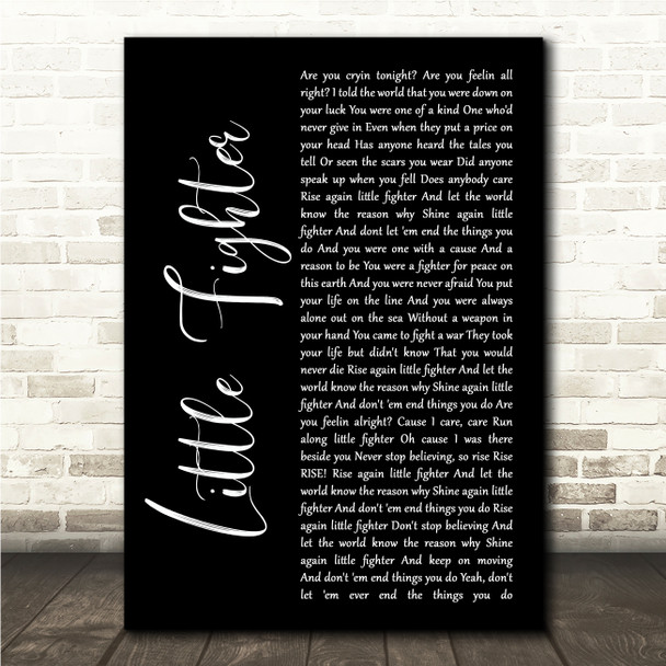 White Lion Little Fighter Black Script Song Lyric Wall Art Canvas Framed Print