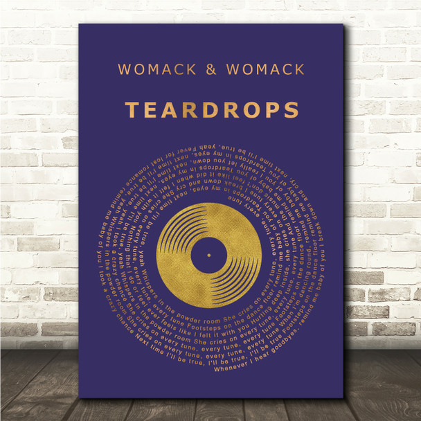 Womack & Womack Teardrops Blue & Copper Gold Vinyl Record Song Lyric Wall Art Canvas Framed Print