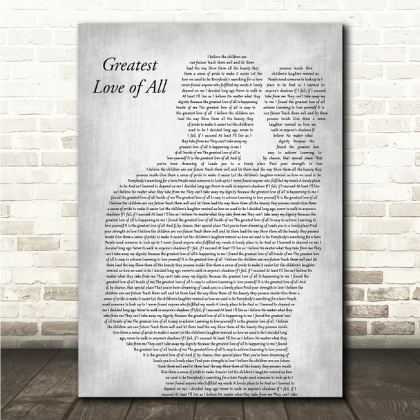 Whitney Houston Greatest Love of All Father & Baby Grey Song Lyric Wall Art Canvas Framed Print
