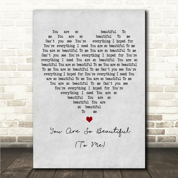 Westlife You Are So Beautiful (To Me) Grey Heart Song Lyric Wall Art Canvas Framed Print