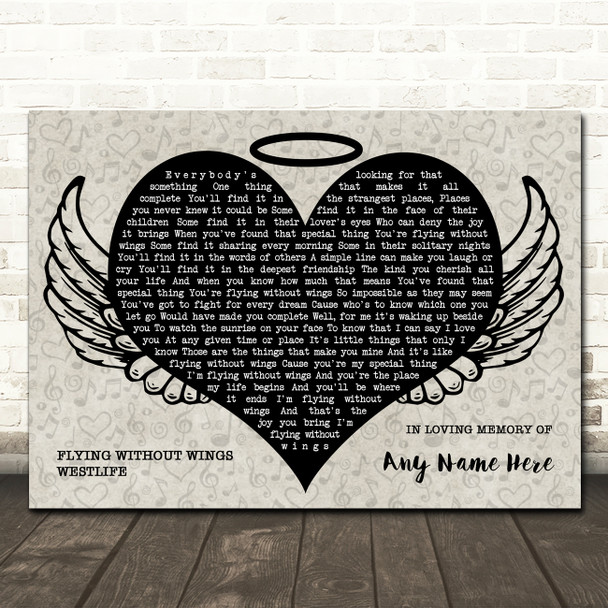 Westlife Flying Without Wings Heart Angel Wings Halo Memorial Song Lyric Wall Art Canvas Framed Print
