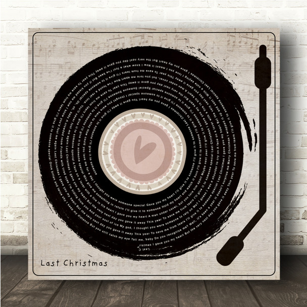 Wham! Last Christmas Heart Vinyl Record & Needle Square Song Lyric Wall Art Canvas Framed Print