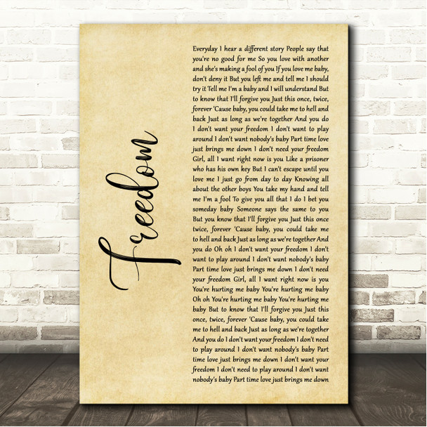 Wham! Freedom Rustic Script Song Lyric Wall Art Canvas Framed Print