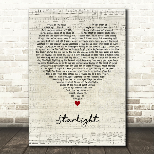 Westlife Starlight Script Heart Song Lyric Wall Art Canvas Framed Print