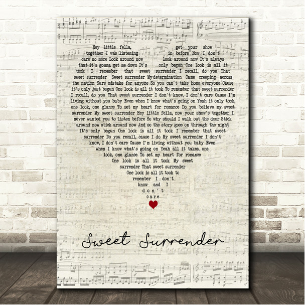 Wet Wet Wet Sweet Surrender Script Heart Song Lyric Wall Art Canvas Framed Print