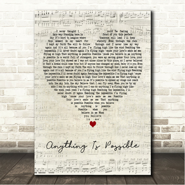 Will Young Anything Is Possible Script Heart Song Lyric Wall Art Canvas Framed Print