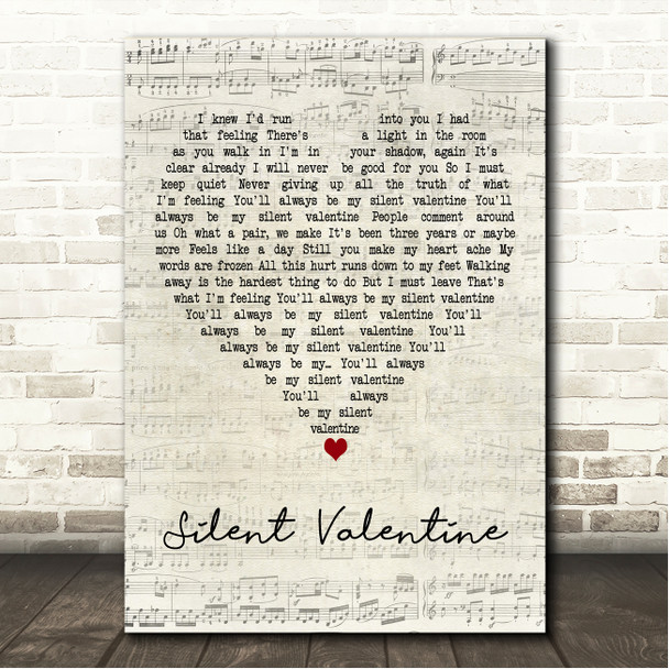 Will Young Silent Valentine Script Heart Song Lyric Wall Art Canvas Framed Print