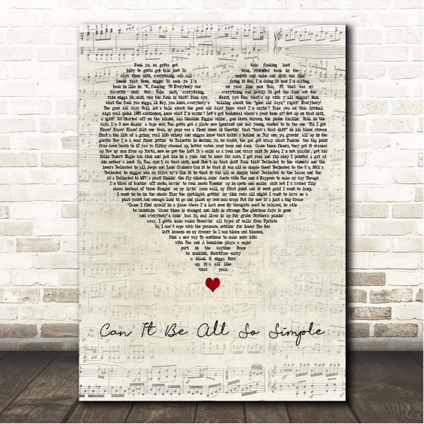 Wu-Tang Clan Can It Be All So Simple Script Heart Song Lyric Wall Art Canvas Framed Print