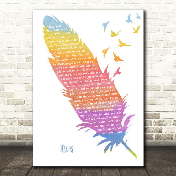 Wolf Alice Bros Watercolour Feather & Birds Song Lyric Wall Art Canvas Framed Print