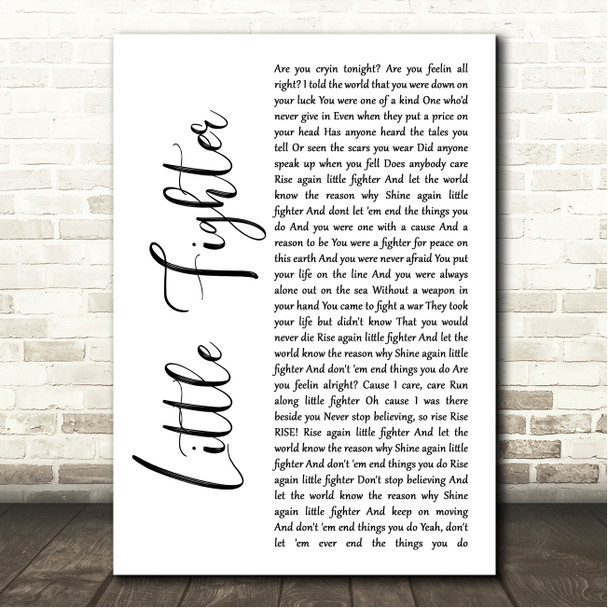 White Lion Little Fighter White Script Song Lyric Wall Art Canvas Framed Print