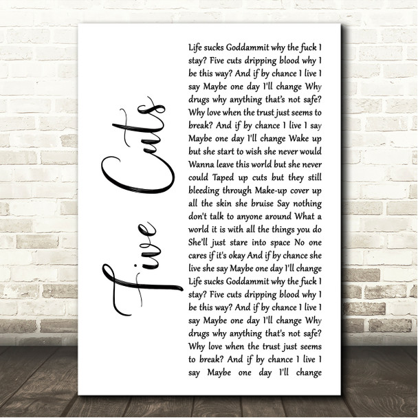 whxami Five Cuts White Script Song Lyric Wall Art Canvas Framed Print